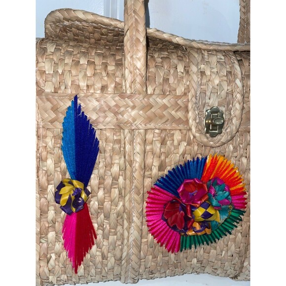 Primavera Collection Acapulco Beach Basket Bag Large Straw Tote Embellished - Picture 5 of 15